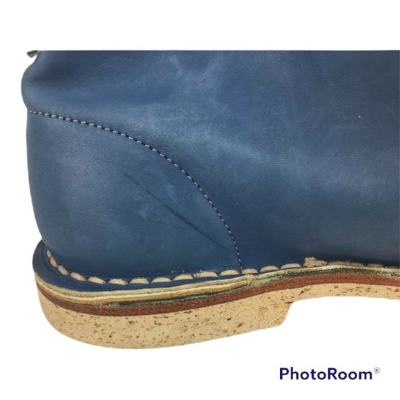 TRANS-PARENTS LEATHER TIE-DYE BLUE CREAM FLAT ROUND TOE ANKLE BOOTS Sz. 4.5 - Picture 8 of 10